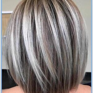 RENERSHOW Med Length Bob Wig w/Bangs Layer BlondeBalayage Ombre Platinum w/Brown